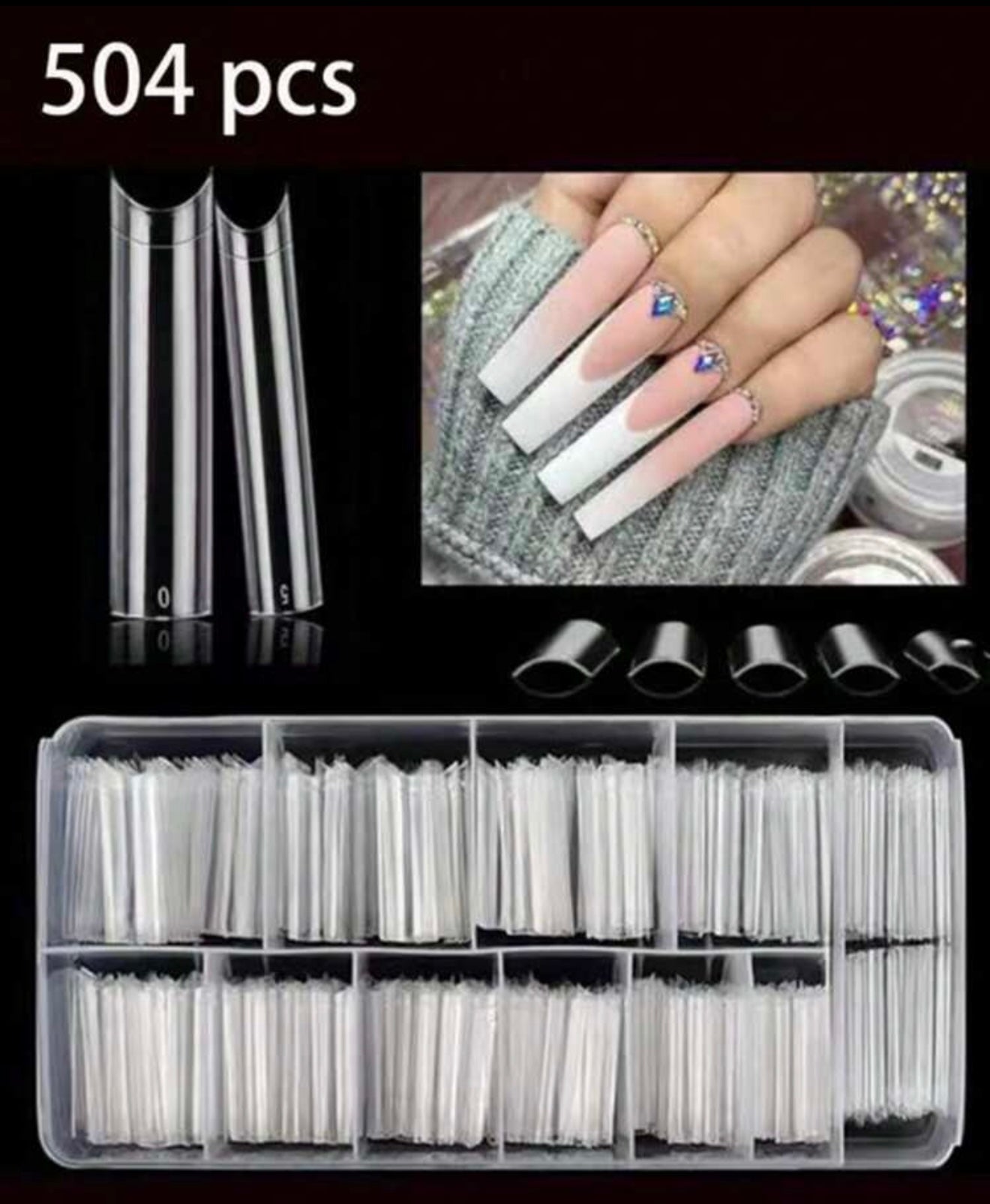 504PCS NO C CURVE Clear Nail Tips